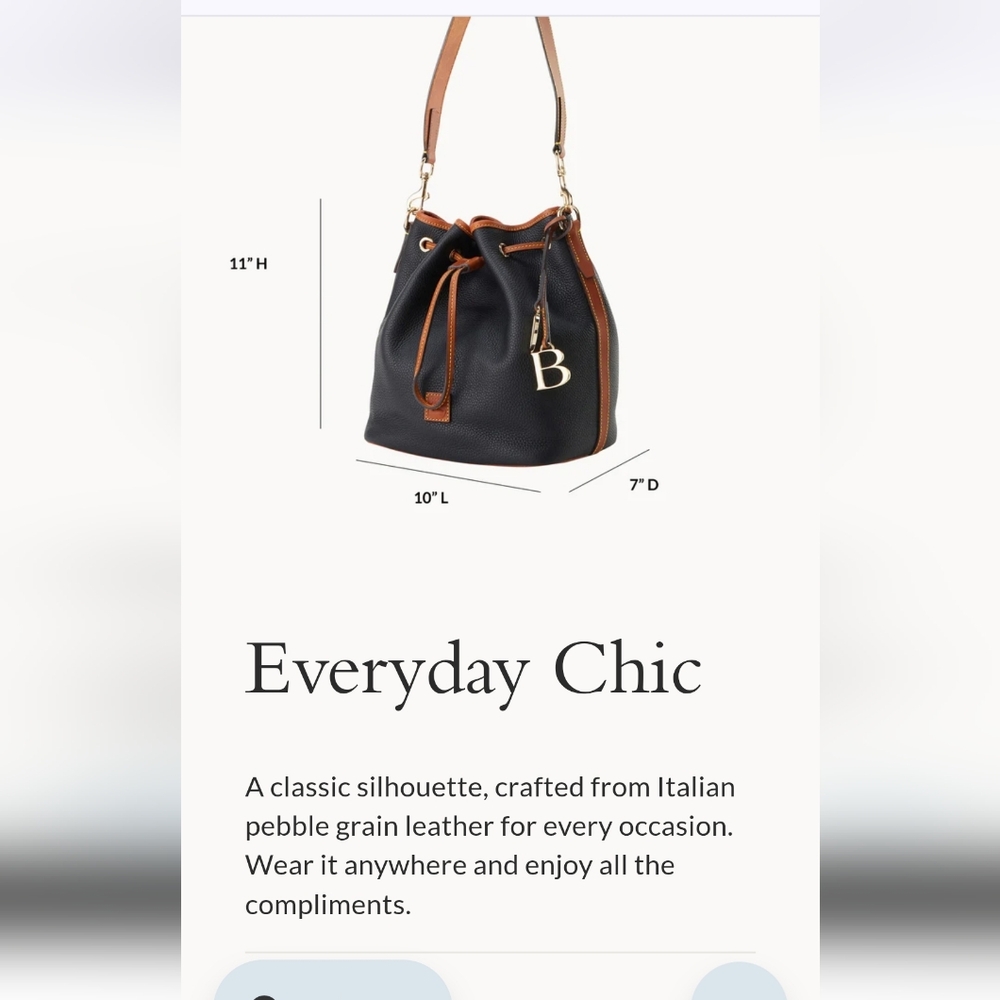 Dooney & Bourke Pebbled Leather Drawstring Bucket Bag With Gold Hardware & Charm - Picture 15 of 16